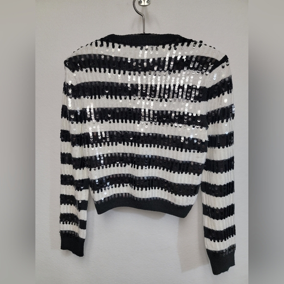 LUSH Black and White Striped Long Sleeve Crewneck Sequin Sweater Size XS - Picture 8 of 9